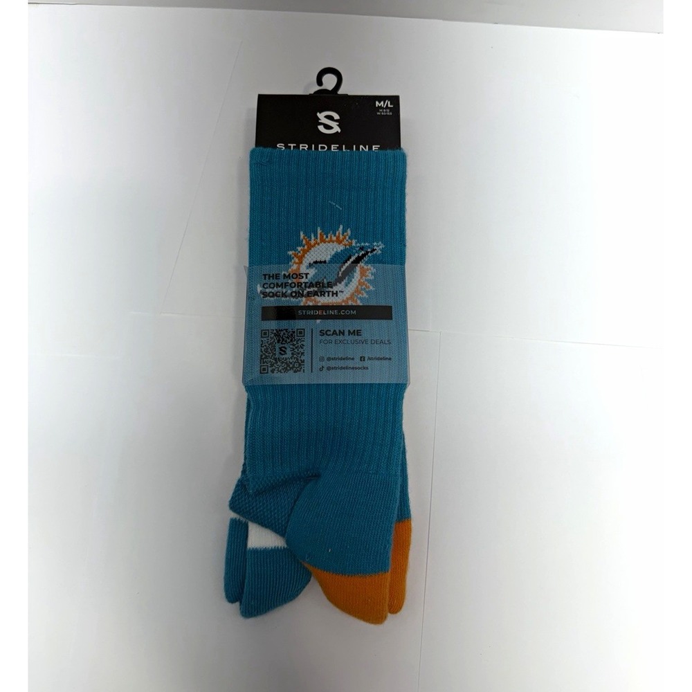 Strideline Miami Dolphins Socks M/L White Aqua Orange Officially Licensed NFL